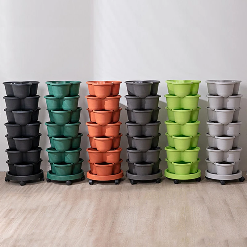 Vertical Planter Tower - กระถางปลูกสตรอว์เบอร์รี่แบบซ้อนได้ กระถางดอกไม้พลาสติก 5 ชั้น แบบแนวตั้ง