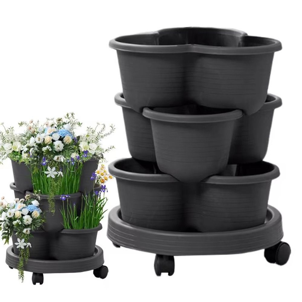 Vertical Planter Tower - กระถางดอกไม้แบบตั้งซ้อนแนวตั้ง วัสดุพลาสติก หลายชั้น พร้อมล้อเลื่อน กระถางปลูกสตรอว์เบอร์รี่แบบทาวเวอร์ สำหรับบ้านและสวน
