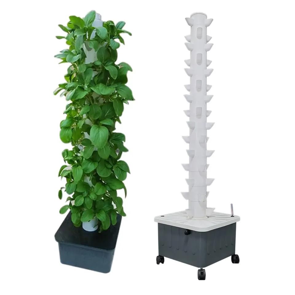 Vertical Planter Tower - หอปลูกพืชแนวตั้งแบบไฮโดรโปนิกส์และแอโรโปนิกส์ สำหรับสมุนไพร ผลไม้ และผัก 15 ชั้น