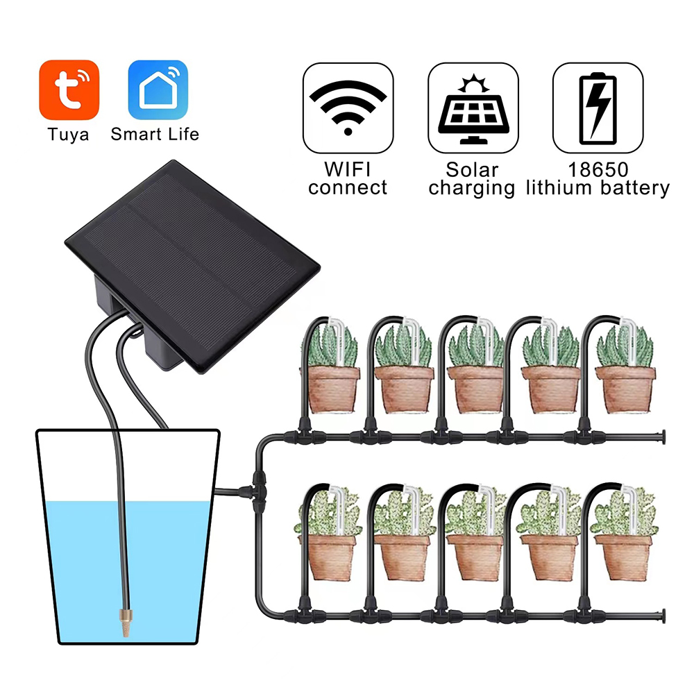 Smart Garden Iot - Tuya WiFi พลังงานแสงอาทิตย์ปั๊มน้ําจับเวลาอัตโนมัติหยดชลประทานชุดรดน้ําจับเวลาโทรศัพท์มือถือรีโมทคอนโทรลระบบชลประทาน
