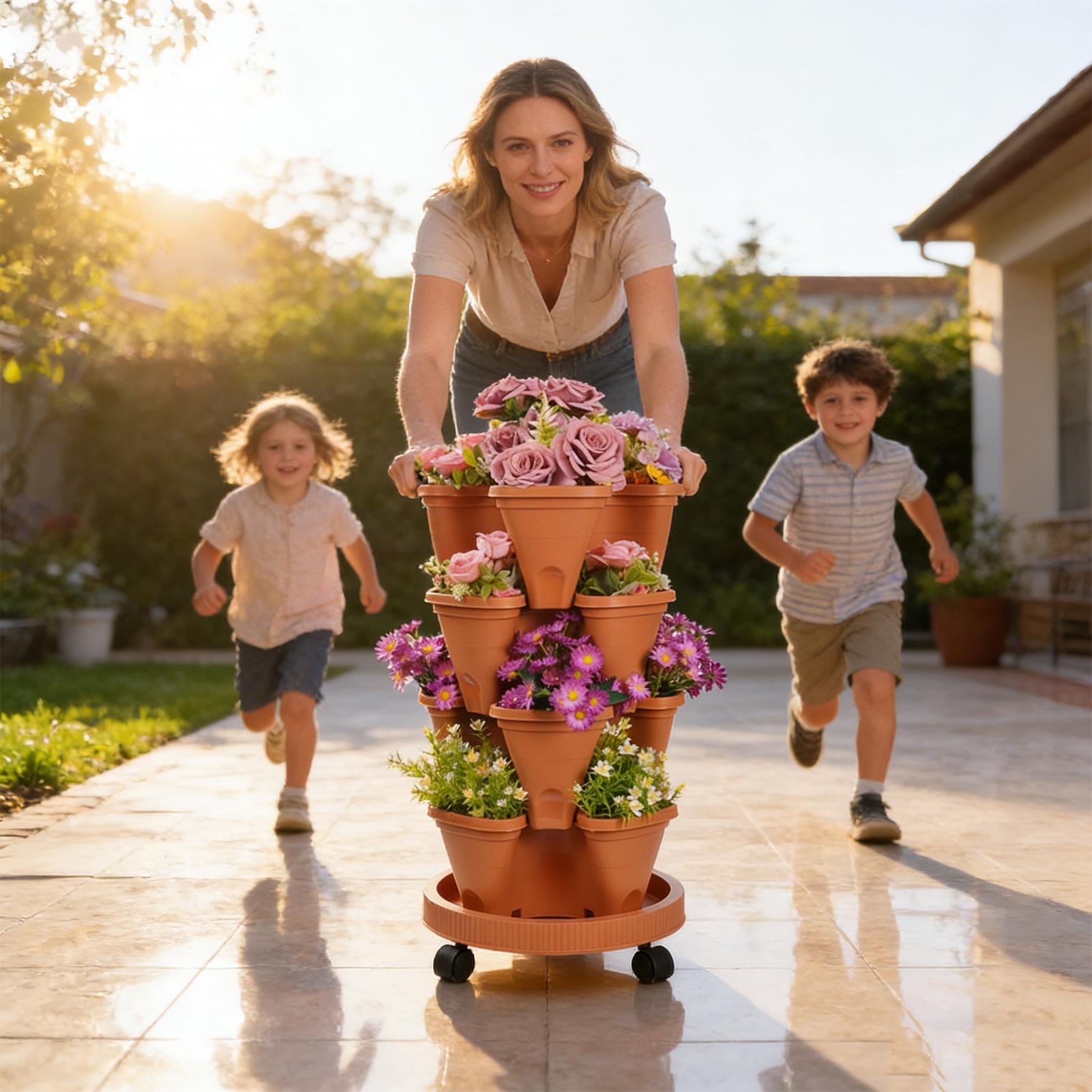 กระถางปลูกต้นไม้แบบซ้อนได้ 4 ช - Vertical Planter Tower บทวิจารณ์และราคา
