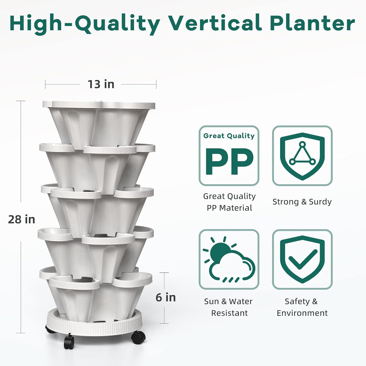 วางซ้อนกันได้กระถางดอกไม้ 5 ชั - Vertical Planter Tower บทวิจารณ์และราคา