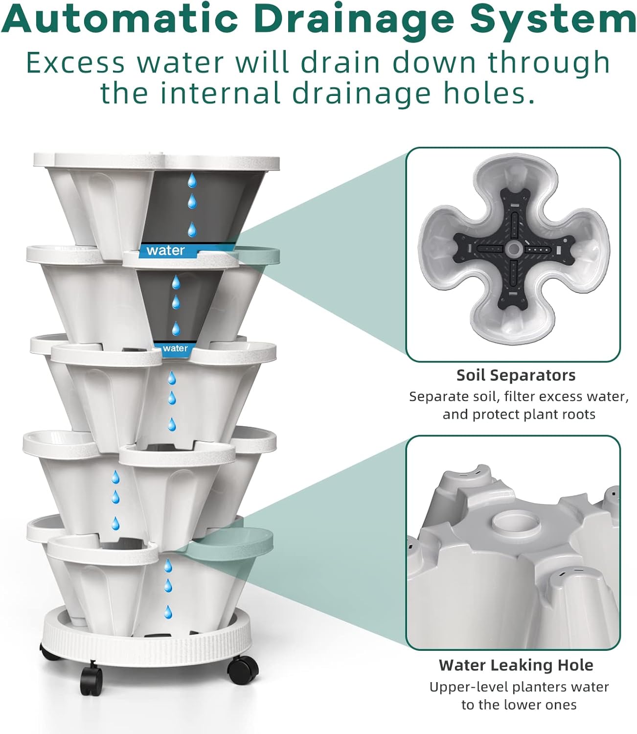 วางซ้อนกันได้กระถางดอกไม้ 5 ชั - Vertical Planter Tower บทวิจารณ์และราคา