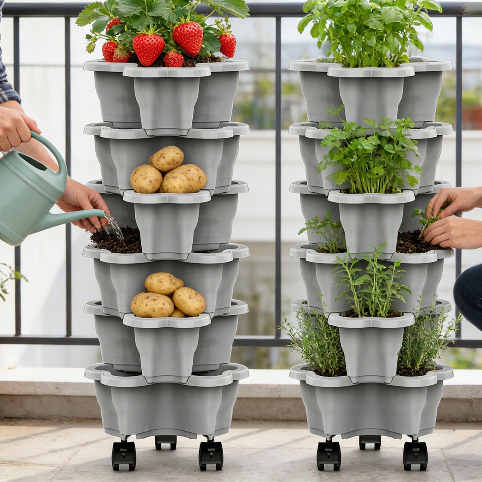 กระถางปลูกต้นไม้แบบเรียงซ้อน 6 - Vertical Planter Tower บทวิจารณ์และราคา