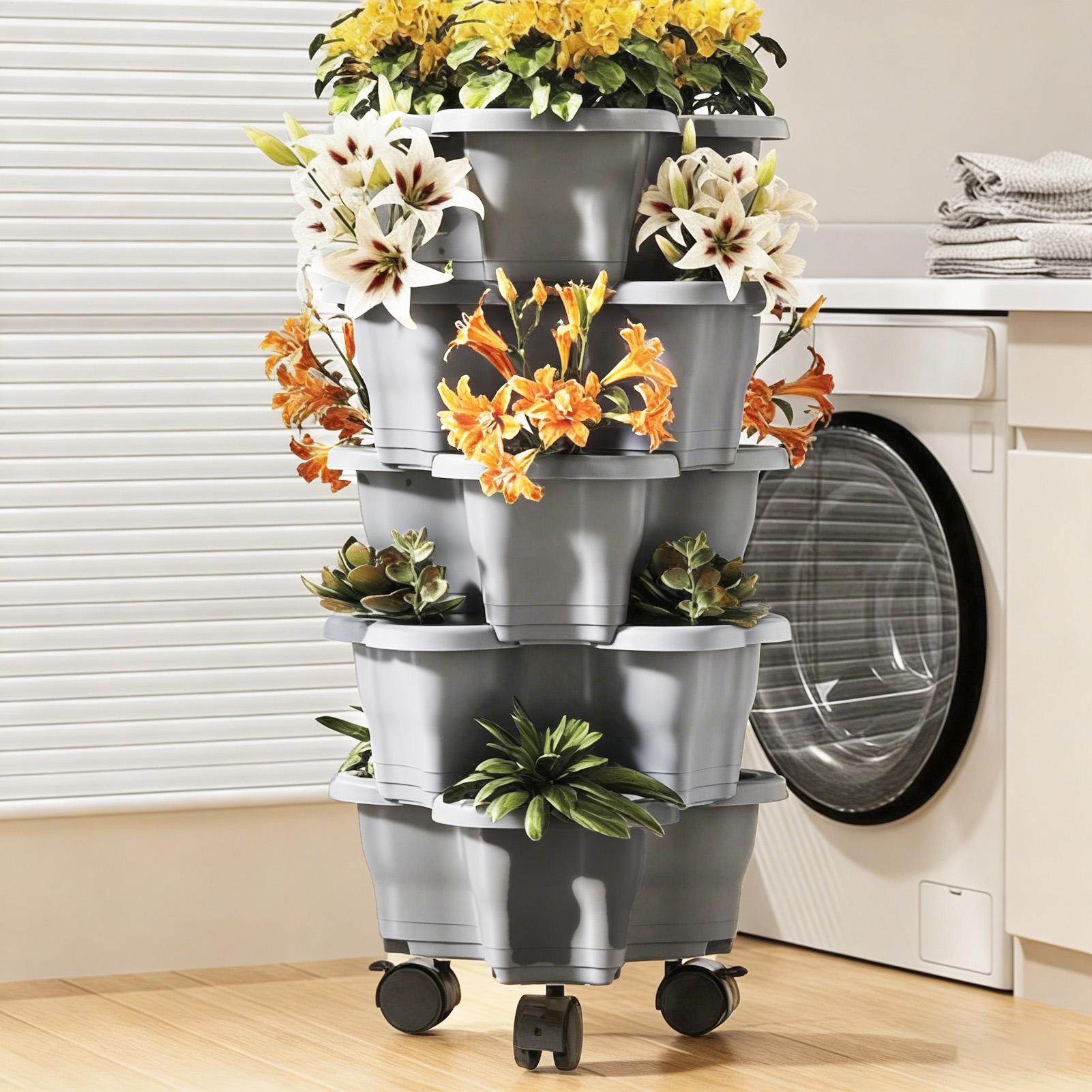 กระถางปลูกต้นไม้แบบเรียงซ้อน 6 - Vertical Planter Tower บทวิจารณ์และราคา
